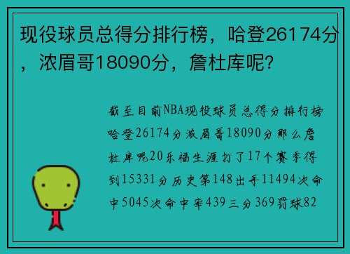 现役球员总得分排行榜，哈登26174分，浓眉哥18090分，詹杜库呢？